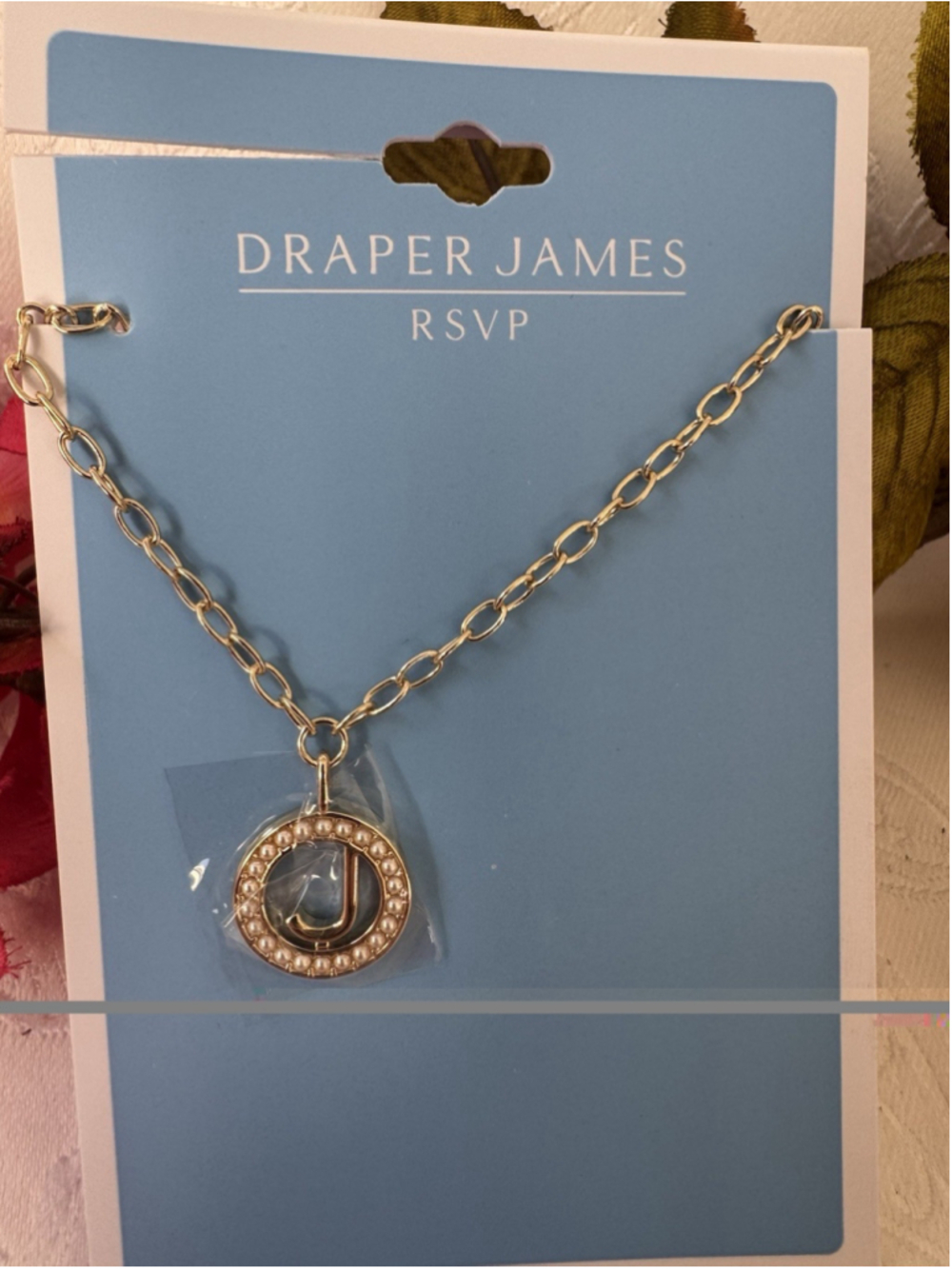 Draper James CZ Goldtone Necklace initial J Pendant Preppy Old Money Style NEW